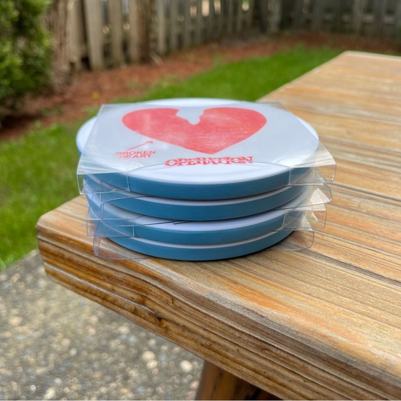 Hasbro Operation Broken Heart Ceramic Drink Coasters Junk Food Game Red - Picture 7 of 16